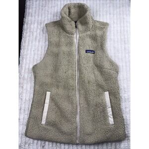 Patagonia Los Gatos Vest Women M Soft Tan Beige Fluffy Zip Up Fuzzy Teddy Shaggy